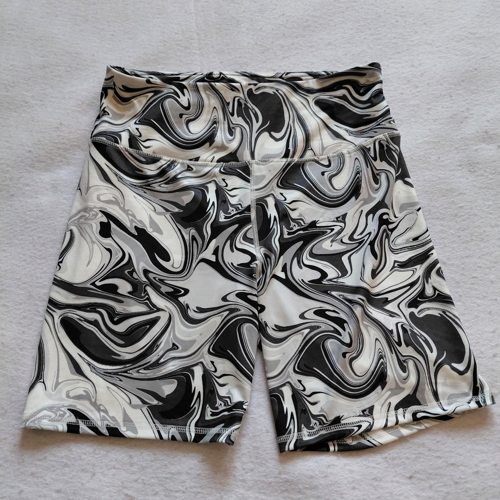 SO The Sporty Pant Marble Swirl Shorts High Rise Activewear Workout Black Gray M